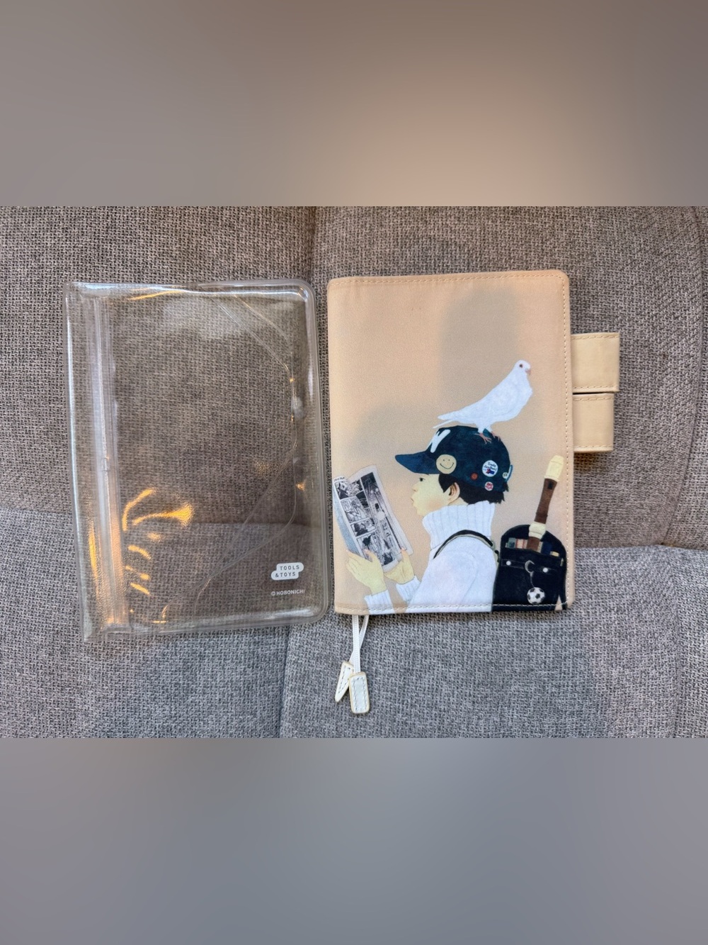 Beige Illustrated Pigeon Cover Journal with Strap